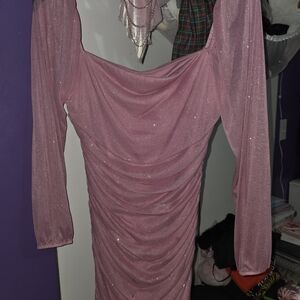 Ruched Glitter Long Sleeve Minidress Jump Apparel